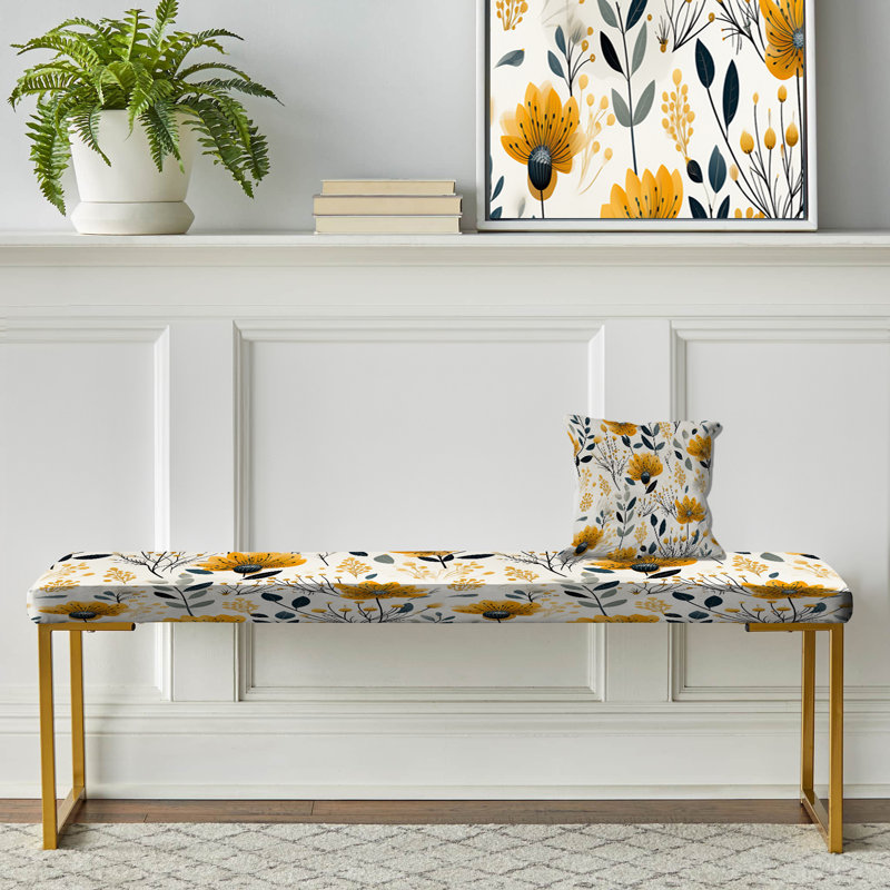 Banc floral rembourré or, Scandinavian Charm Floral Pattern