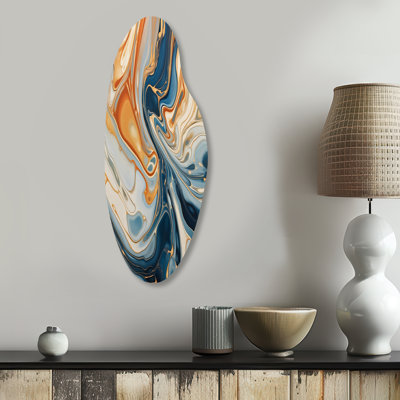 Daileny - Abstract Curved Metal Wall Art, Teal Asymmetrical Metal Art Print