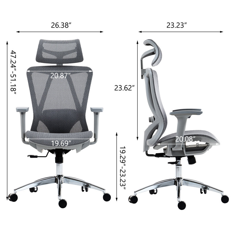 High Back Breathable Mesh Office Chair With Adjustable Lumbar, Height-Adjustable , 3D , Grey Art Furniture Option, Nylon Upholstery Equipment, Foam Fill