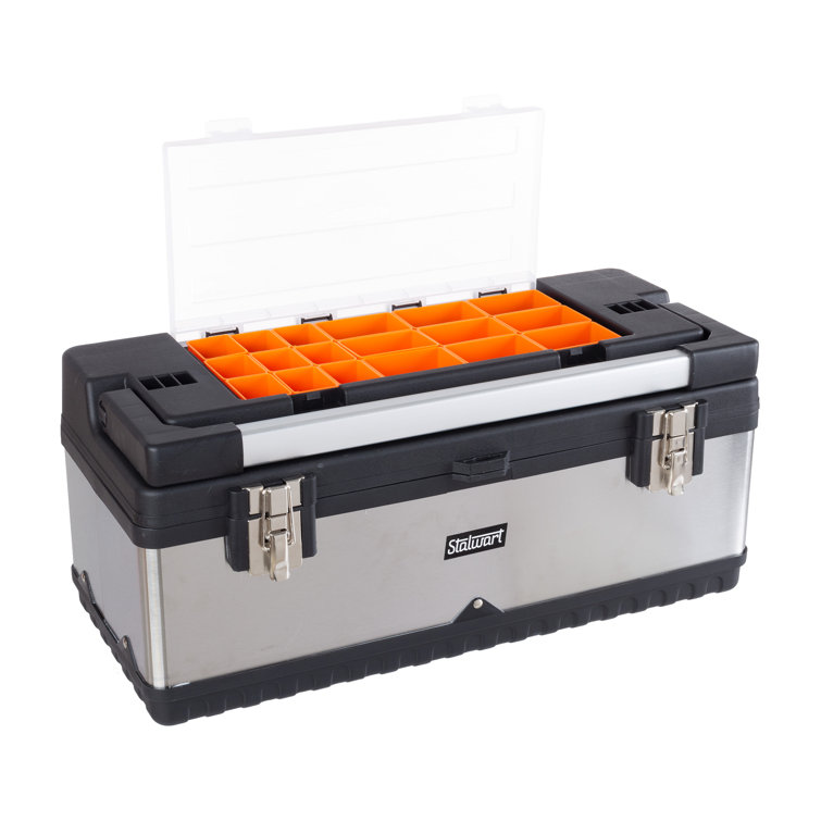 Stalwart Plastic Tool Box with Handle - 3-Tier Toolbox with Drill