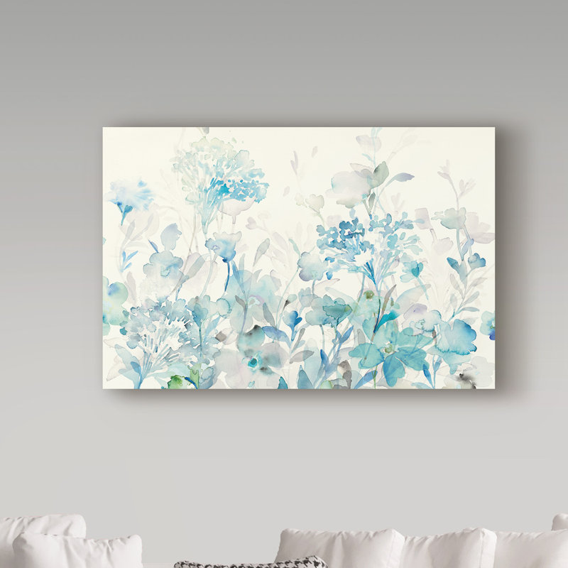 « translucide jardin blue crop », reproduction de peinture à l’acrylique sur toile tendue, H 30 po x l 47 po x P 2 po