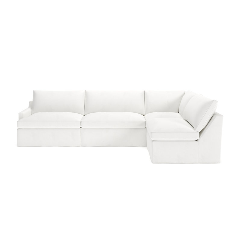 Canapé modulaire 4 pièces Wrenley, Blanc sergé décoloré classique, Orienté à droite