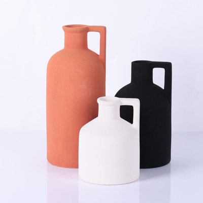 Orange Ceramic Spherical Vase with Handle