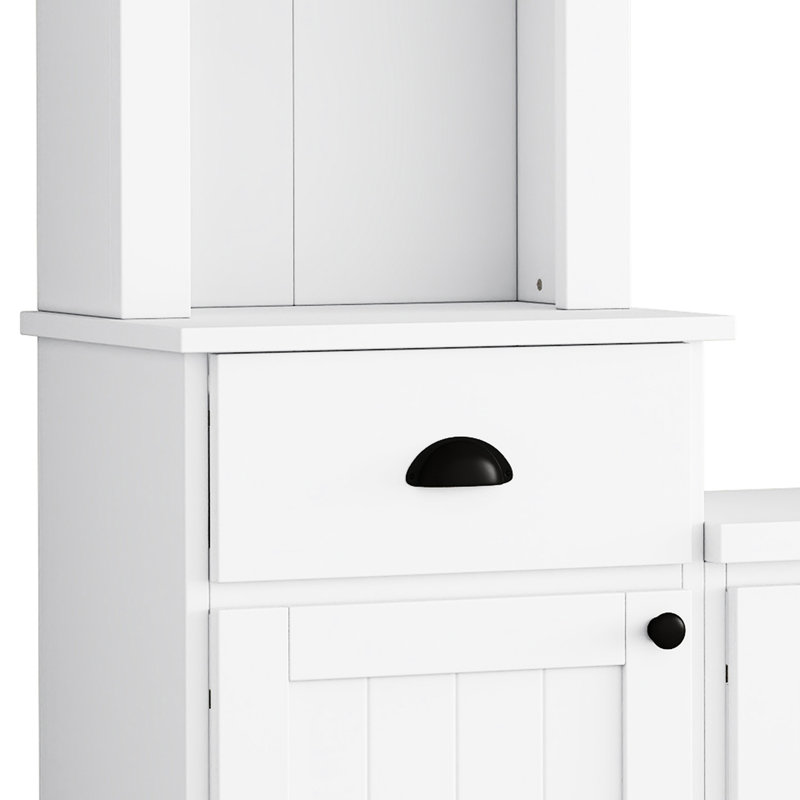 Meuble télé mural élégant pour téléviseurs de 75 pouces, blanc, avec étagères ajustables et grand espace de rangement. Console de télévision avec pont supérieur.