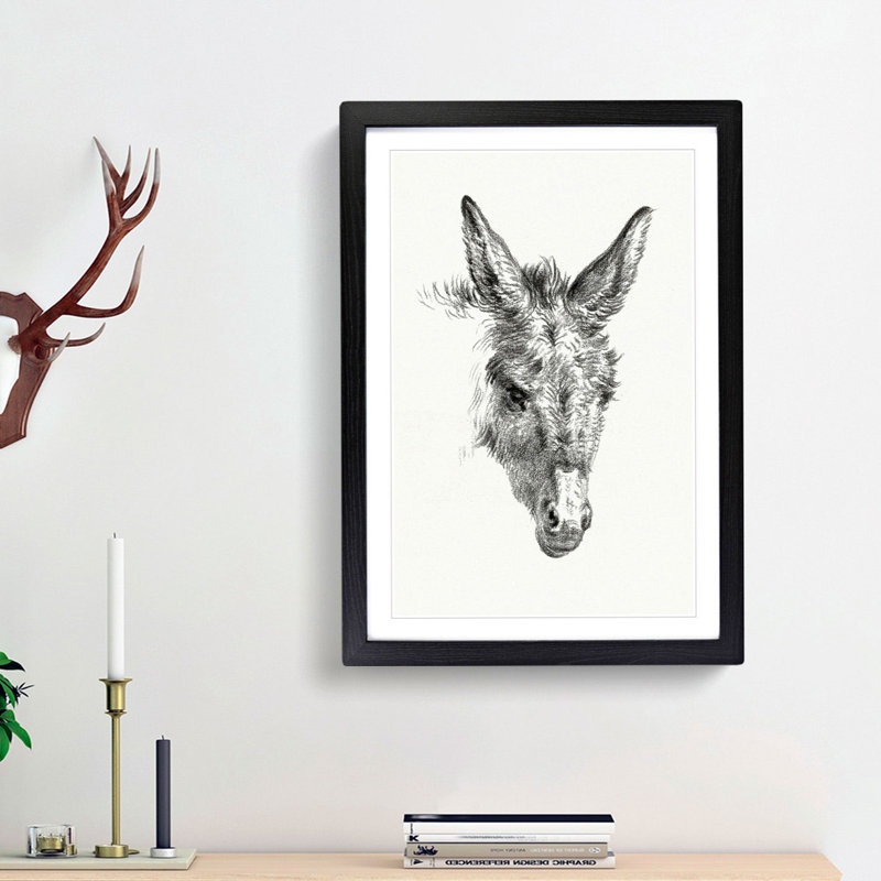 The Sketch of a Donkey by Jean Bernard - Picture Frame Drawing Print, Black Framed, 65cm H x 48cm W x 2cm D