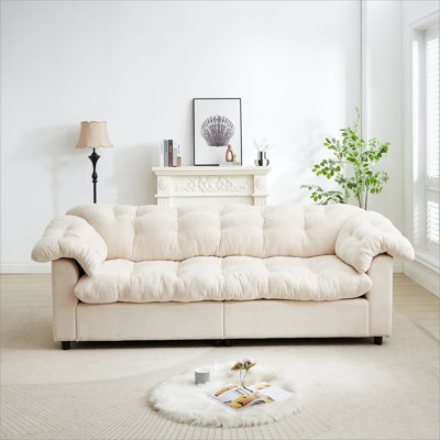 94.8" Chenille Modern Comfort Deep Seat Sofa, Upholstered Fluffy Cloud Sofa Suitable for living rooms, bedrooms, offices and apartments, beige