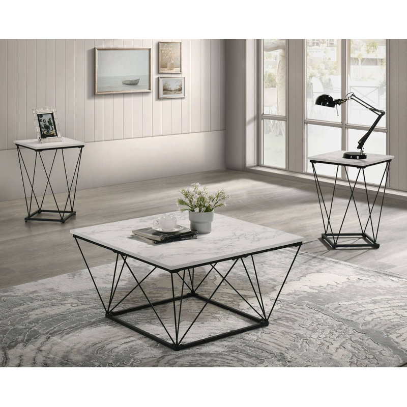 Ensemble de 3 tables de 31,5 po de style contemporain, blanc, blanc