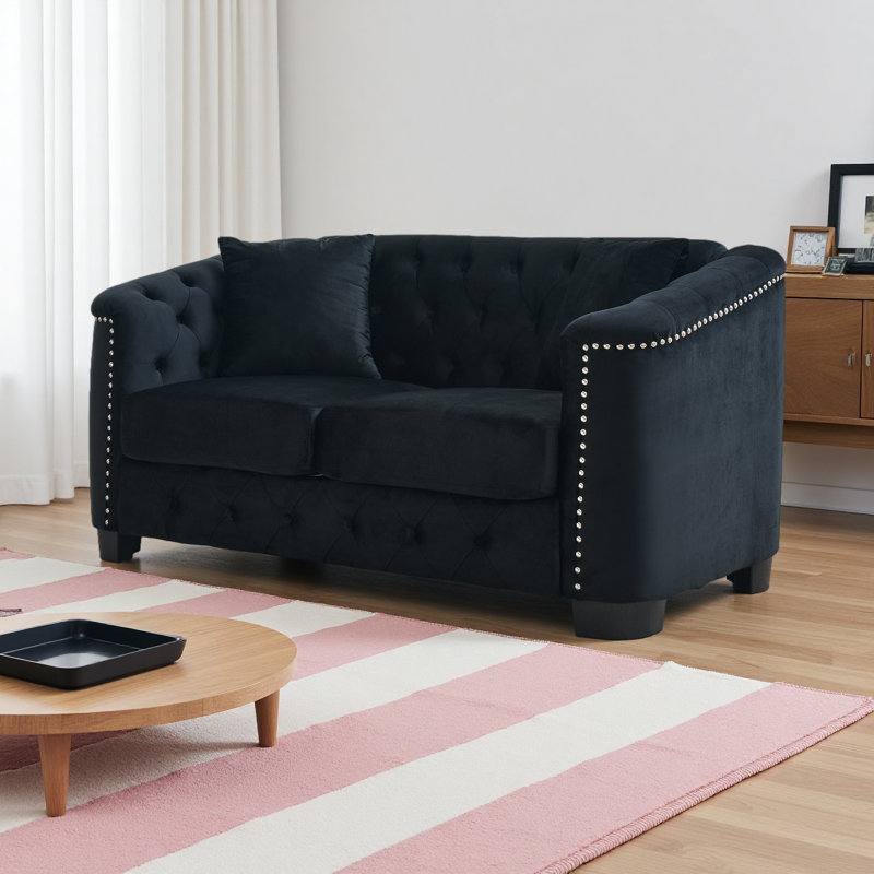 Canapé Hafid, Velours noir, H 30 po x l 59 po x P 31,5 po