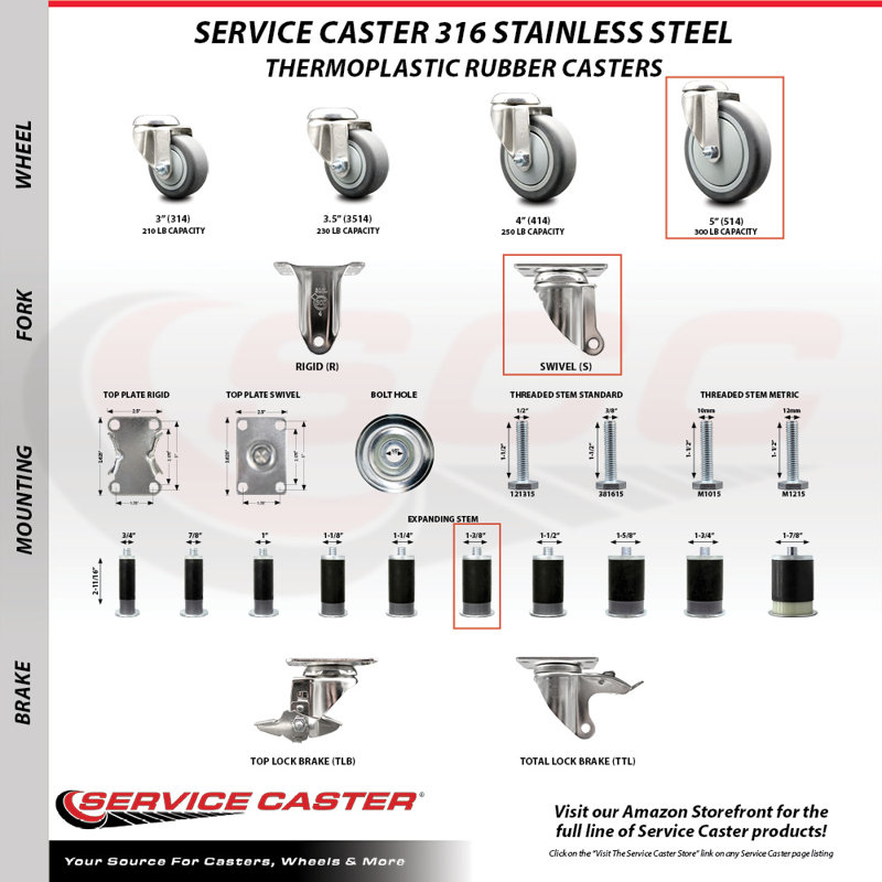 4 Piece Thermoplastic Rubber Caster Set