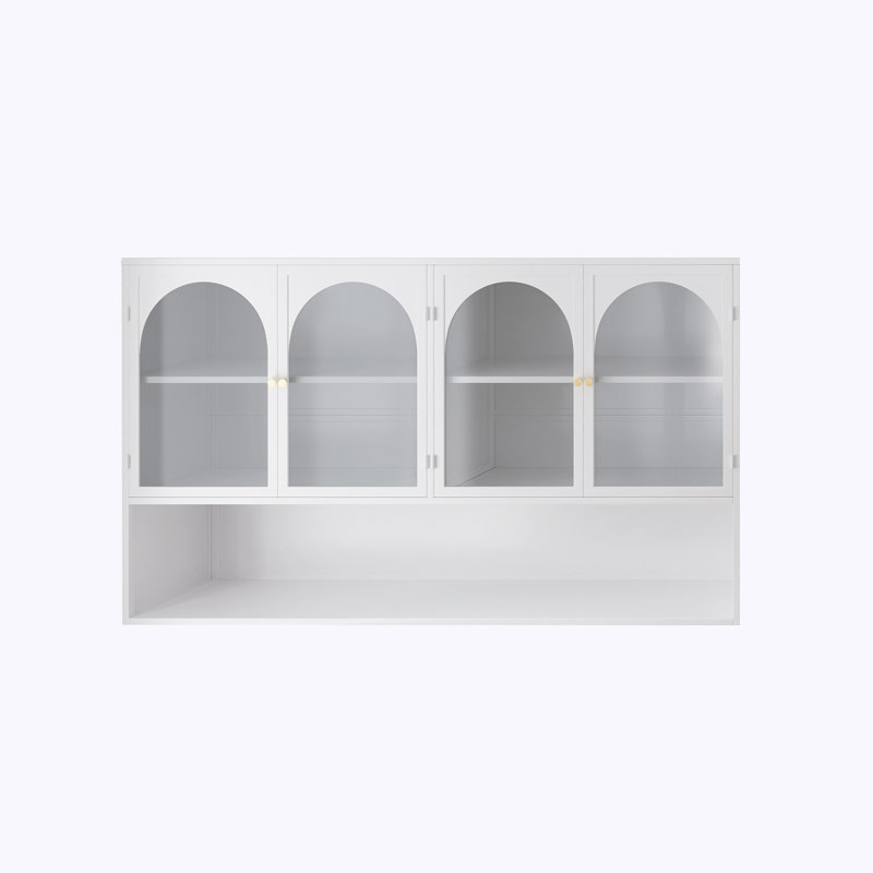 Armoire murale à quatre portes en verre, murale, convenant à la cuisine, au salon et à la salle de bain, Blanc