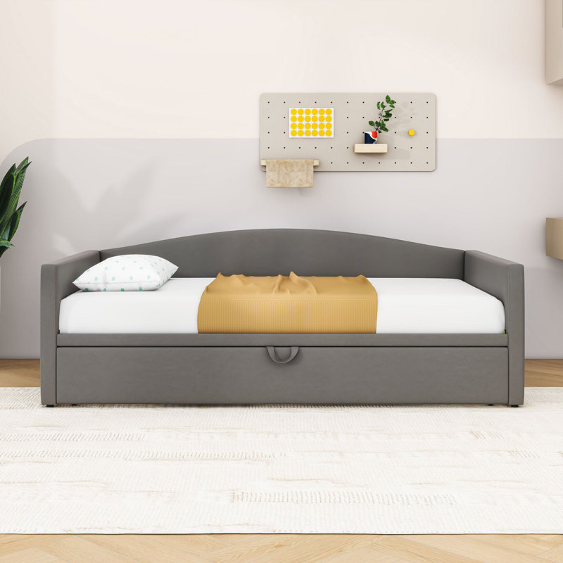 Twin Upholstered Daybed with Trundle, Gray