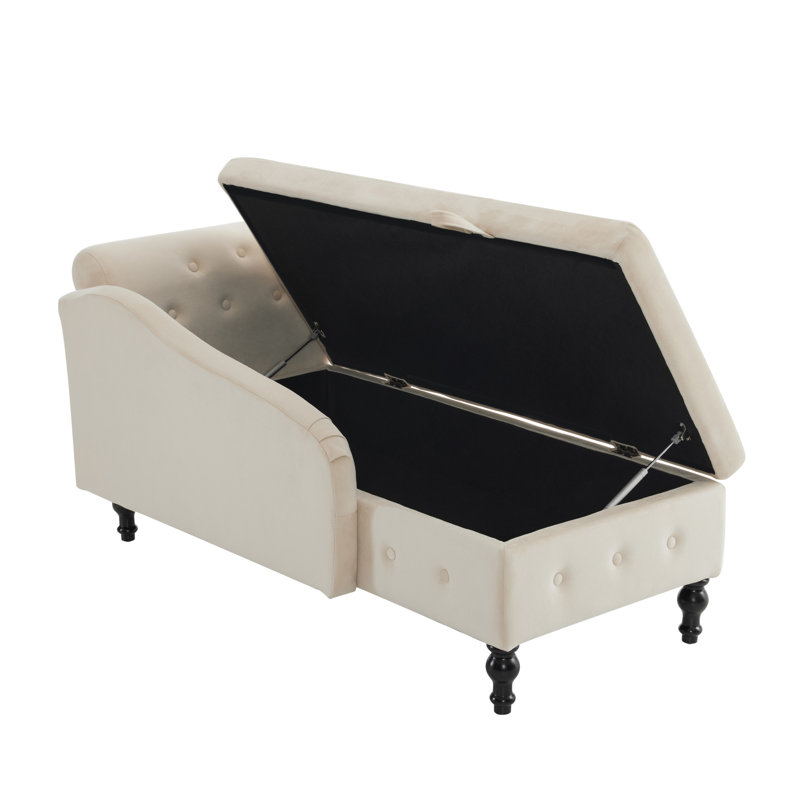 Getchell Velvet Chaise Lounge, Beige