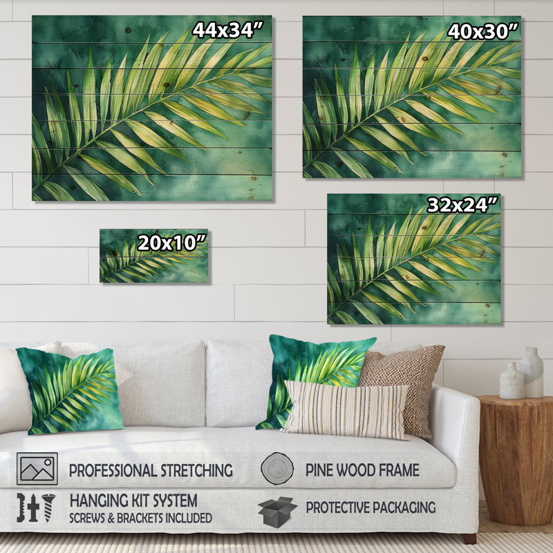 Palmier vert tropical Safari IV - Décoration murale en bois de palmiers et palmiers - sur bois de pin naturel