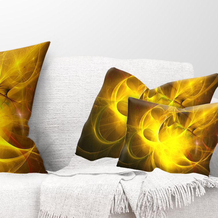 Coussin à imprimé abstrait nébuleux clair, 12 po x 20 po, Jaune / Noir, Rectangulaire