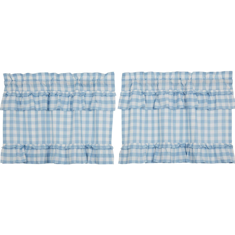 Annie Buffalo Check Cotton Cafe Curtain, Dusk Blue, 72" W x 24" H
