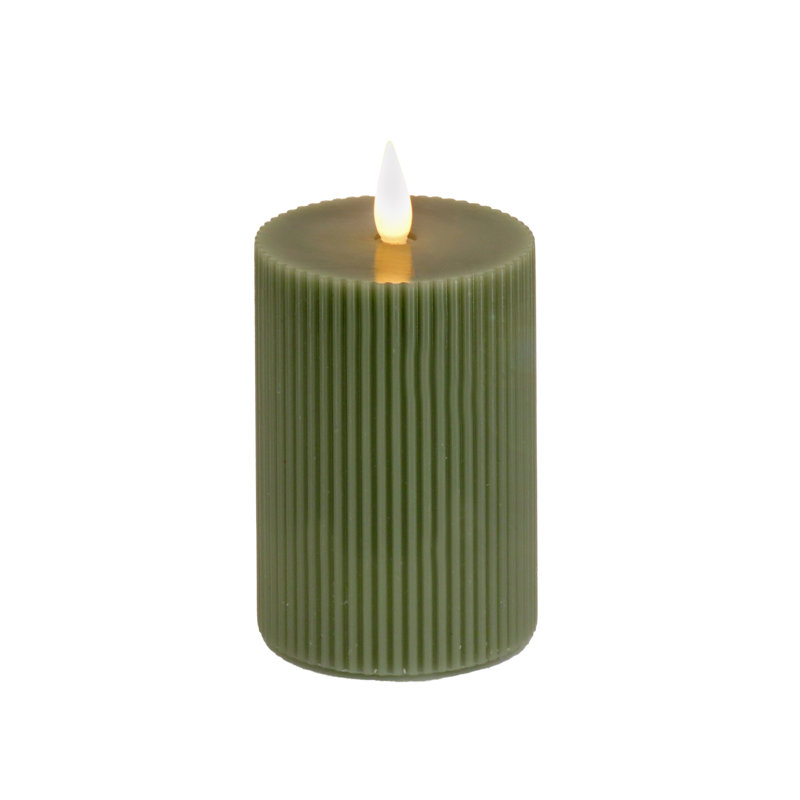 Unscented Flameless Candle, 7" H x 3" W x 3" D, Dark Green
