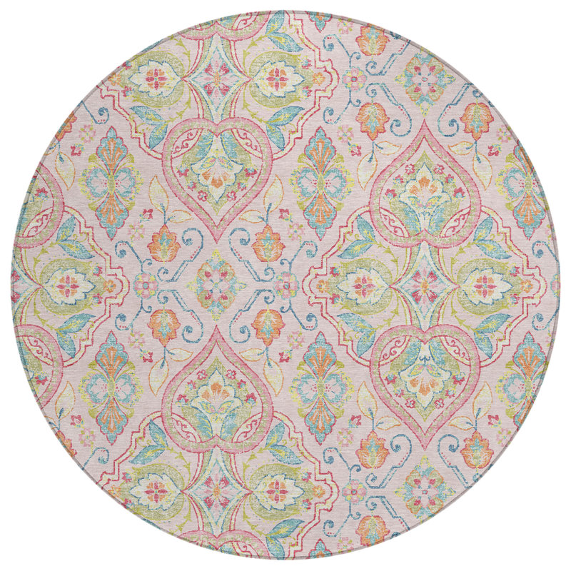 Machine Washable Indoor/Outdoor Husby ACN2207 Bohemian Rug, Round 8'