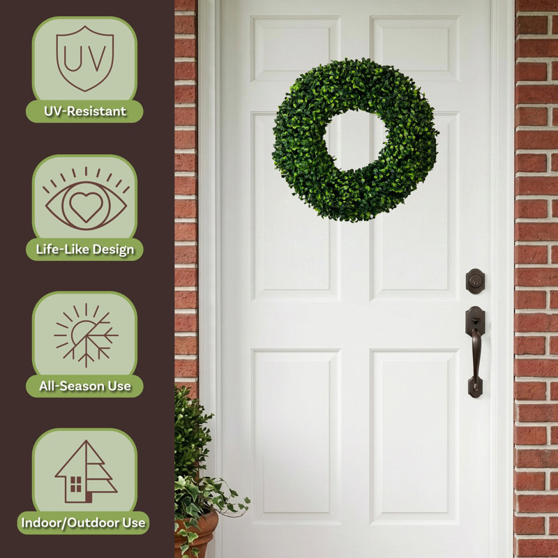 Ophelia & Co. 16.5-Inch Round Artificial Boxwood Spring, Summer, Winter, or Fall Wreaths - Outdoor/Indoor Decoration for Front Door