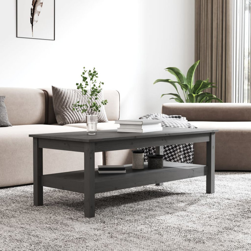 Kanthiah Solid Wood Four Leg Coffee Table with Storage, 40cm H x 110cm W x 50cm D, Grey