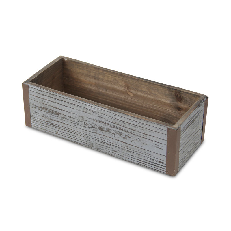 Georgie Handmade Wood Planter Box, 3.5" H x 11.25" W x 4.5" D