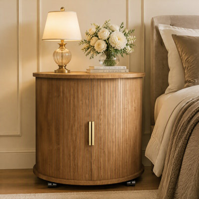 Mid-Century Cylinder Nightstand with Charging Station