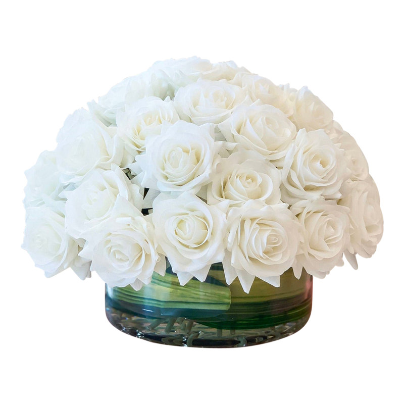 Large Dome Real-Touch Rose Centerpiece, White