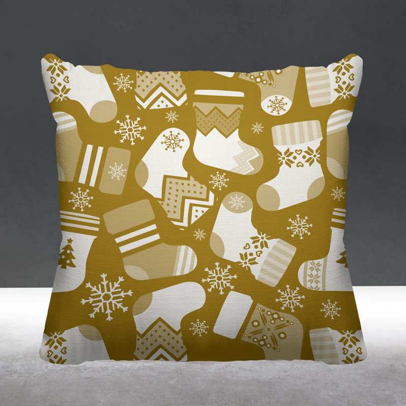 Coussin décoratif intérieur / extérieur Christmas Stockings, L 15 po x H 15 po, Or