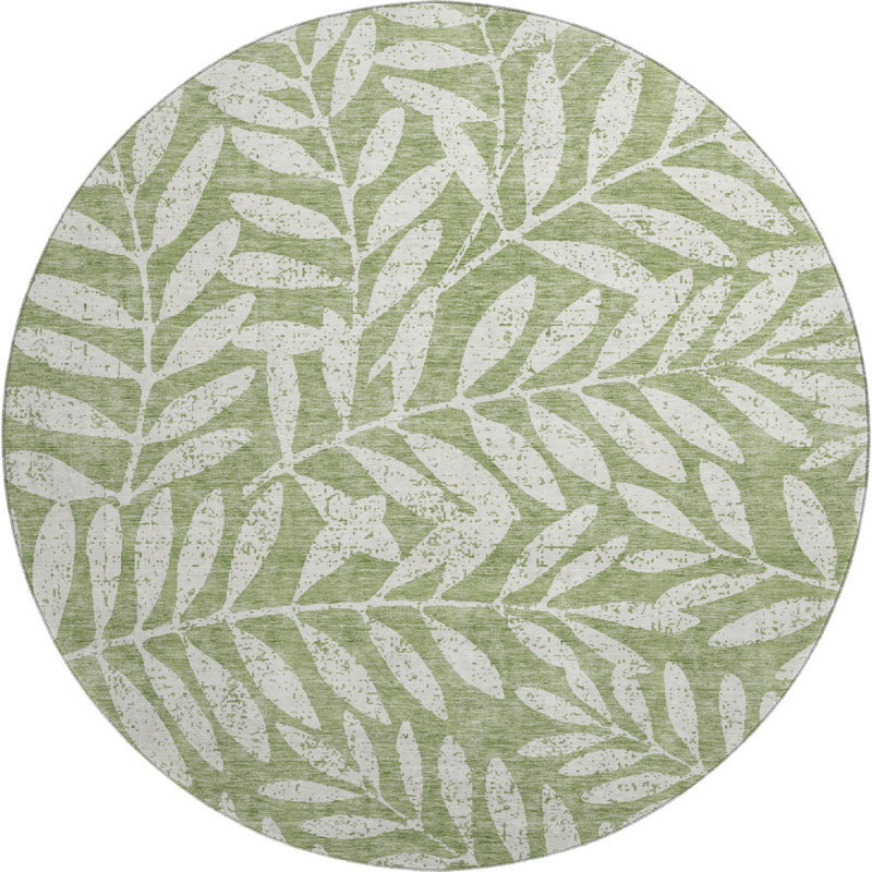 Premium Machine Washable Prisco Green Rug, Round 8'
