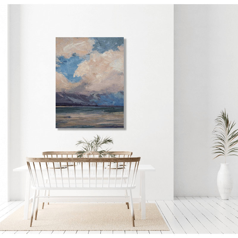 Celadon I by John Beard, White Framed Canvas, 49.5" H x 37.5" W x 1.75" D