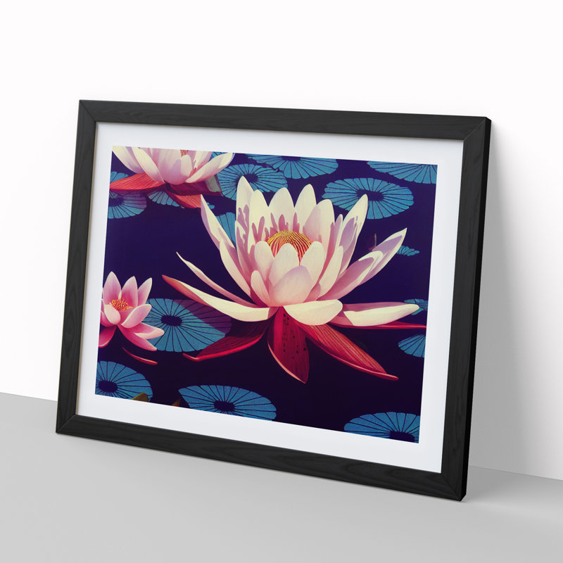 Unreal Water Lily Flowers - Framed Print, Black, 46cm H x 64cm W x 2cm D