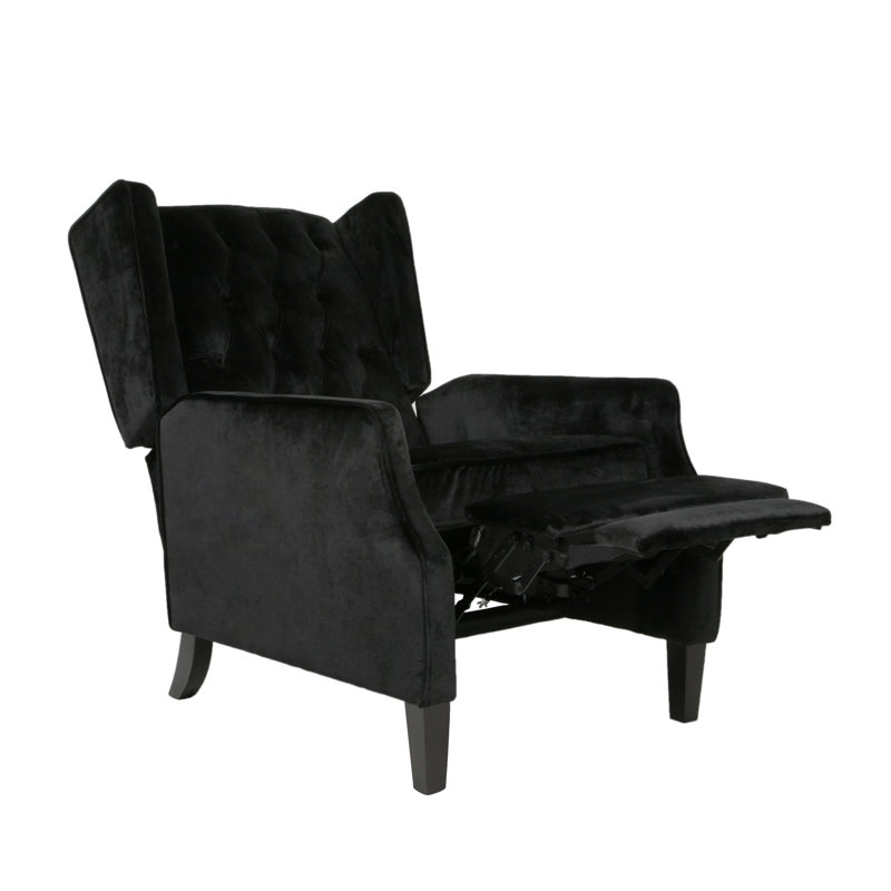 Fauteuil inclinable manuel Octa, velours noir capitonné à oreilles, Mélange de polyester noir