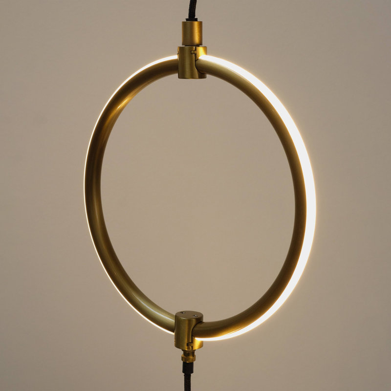 Nova 24 in. Double Hoop Novelty LED Halo Industrial Arched Gold Brass Table Lamp with Built-In 3-Way Dimmer