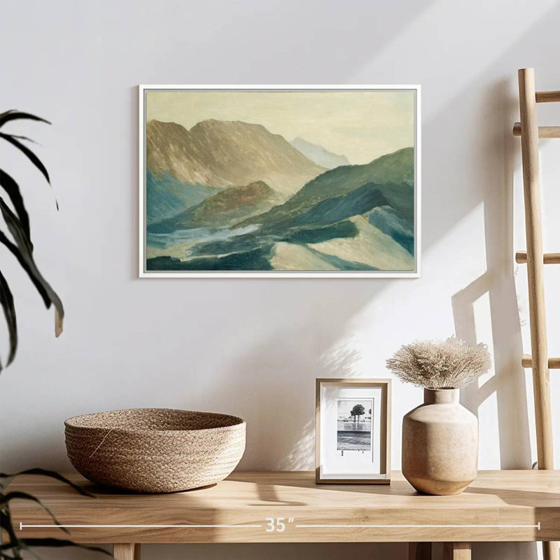 Silhouette de montagne, Cadre flottant blanc, 19 po x 13 po