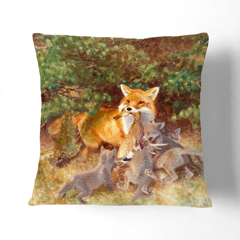 Fox and Cubs Scatter Cushion, White, 55cm H x 55cm W x 20cm D