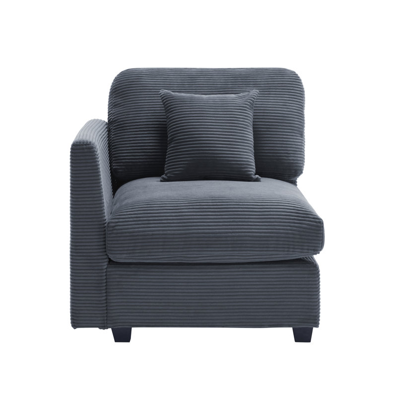 Zayva Corduroy Fabric Left Armrest Seat Module Side Chair For Modular Sectional Sofa, Dark Gray Corduroy 