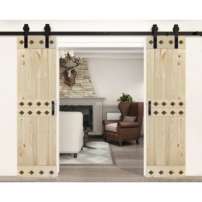 84'' Solid Wood Paneled Low-Gloss without Installation Hardware Kit Barn Door