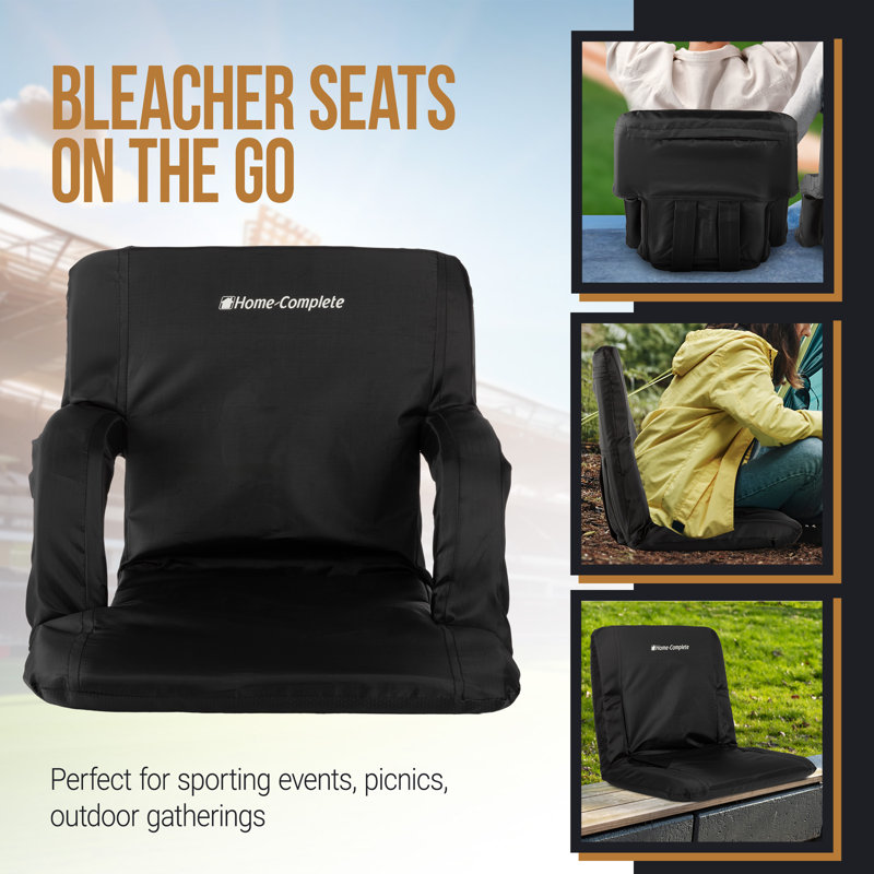 Home-Complete Stadium Chair Cushion - Bleacher Seat - Back Support, Armrests, Recline, Carry Straps