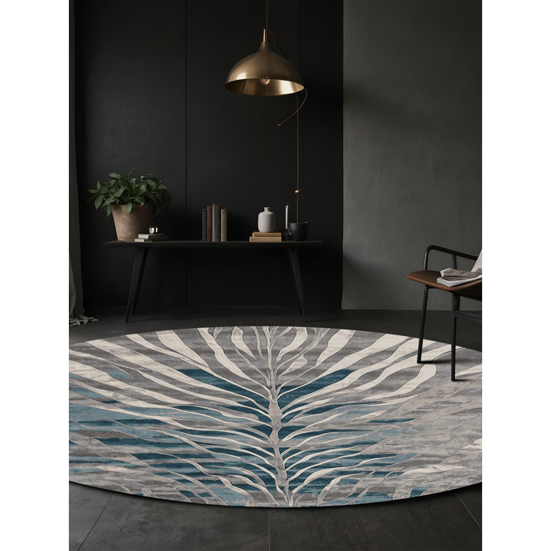 Tapis gris soyeux et moelleux, Rond 3 pi