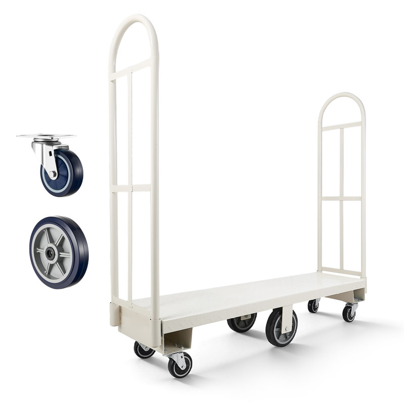 U-Boat Platform Truck Dolly, 2000 lbs Load Capacity, Heavy Duty Steel Utility Cart, Industrial Hand Push Truck with Six Wheels and Dual Detachable Handles, for Warehouse, 60 x 16.1 x 59.5 in