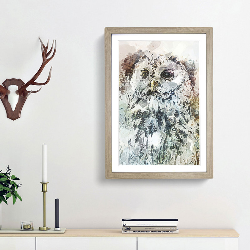 Tawny Owl in Abstract - Framed Print, 65cm H x 48cm W x 2cm D, Oak Framed