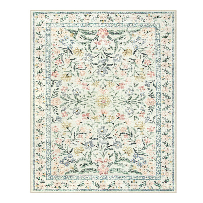  Washable Floral Area Rugs Boho Large Rugs Non-Slip for Bedroom Soft Rubber Backed Carpet, Rectangulaire 8 pi x 10 pi