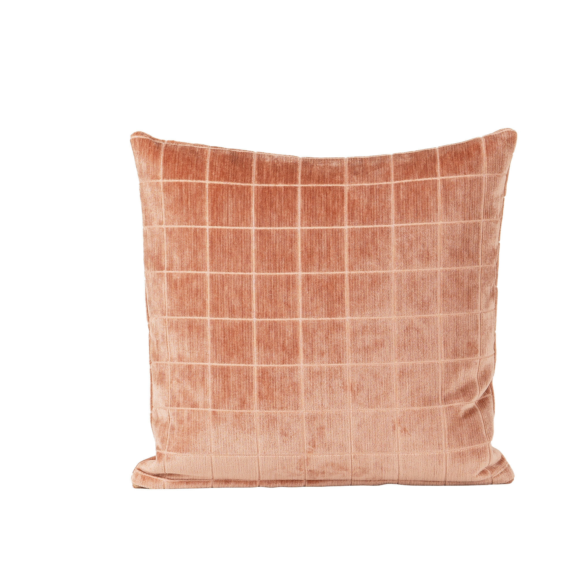 Otterville Velvet Grid Throw Pillow, 20"H x 20"W, Terracotta Geometric, Feather