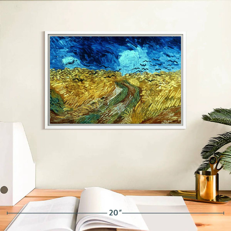Champ de blé avec corbeaux 1890, Cadre flottant blanc, 13 po x 9 po