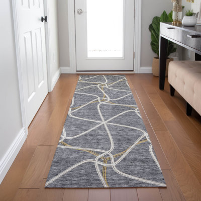 Machine Washable Indoor/Outdoor Aleg ACN948 Gold 1'8" x 2'6" Rug