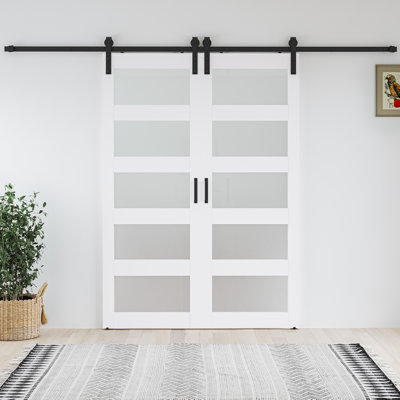 Portes de grange coulissantes doubles en verre trempé givré 84 po x 96 po avec quincaillerie d'installation 