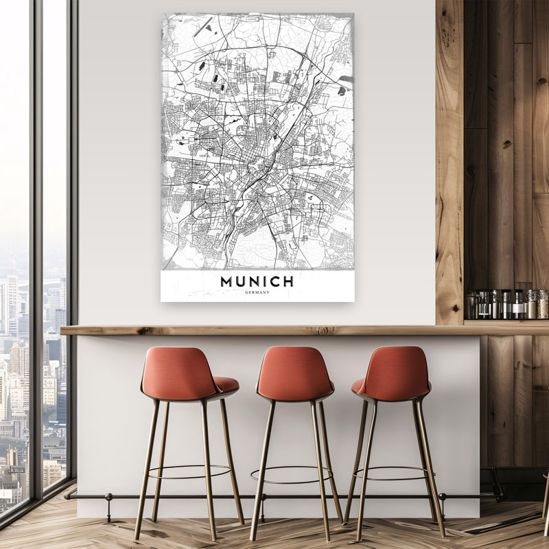 «Munich City Map Abstract Contemporary City Architecture», reproduction d'art murale, H 60 po x l 40 po