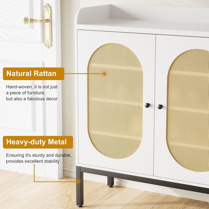 6-Tier Freestanding Shoe Cabinet with 3 Rattan Doors Shoe Storage Cabinet with Adjustable Shelves