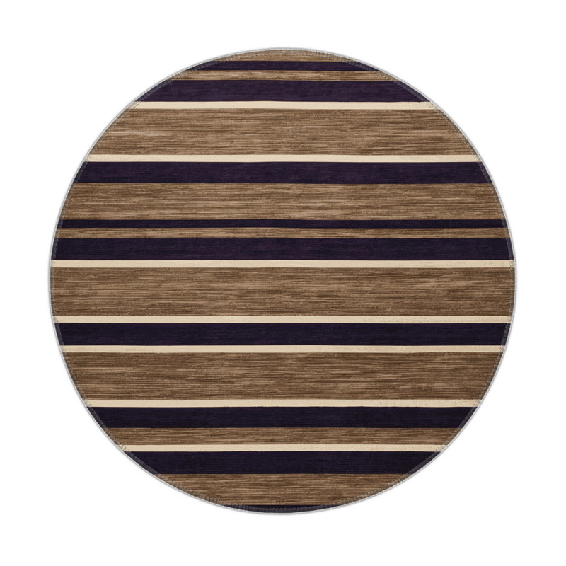 Tapis intérieur / extérieur brun HorizontalStripes, Rond 5 pi