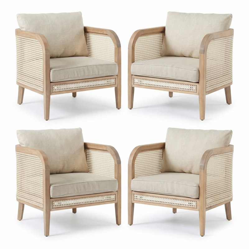 Cleothis Patio PE Rattan Lounge Chair With Acacia Wood Frame, Natural