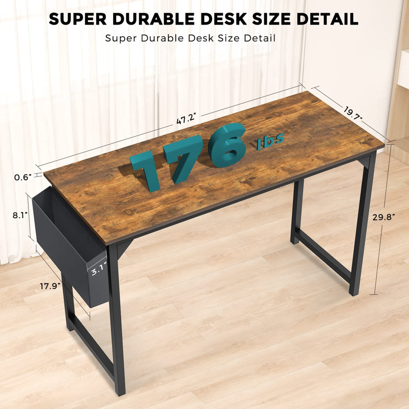 Bureau d'écriture Toygar, Brun / noir, H 29,8 po x l 47,24 po x P 19,69 po